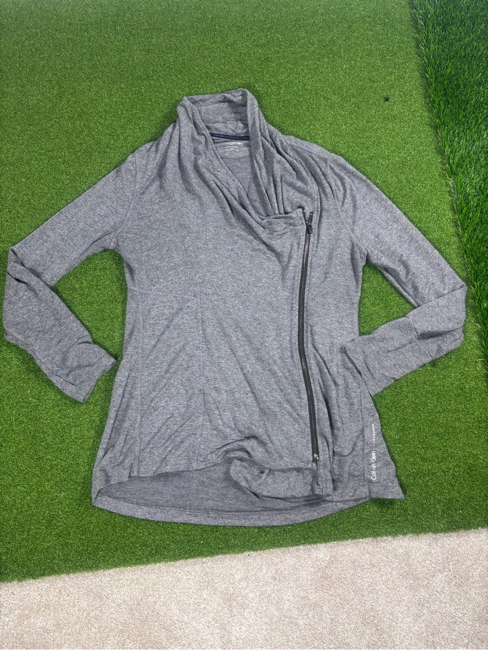 Calvin Klein Gray Asymmetrical Zip Cowl Neck Sweater